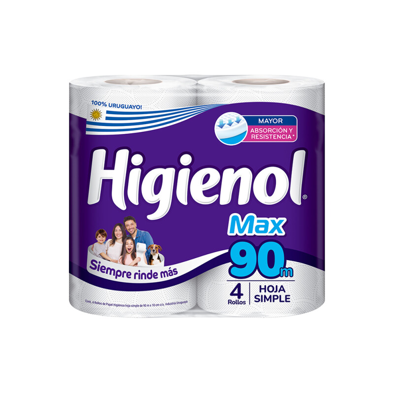 PAPEL HIGIENICO HIGIENOL MAX 90 MT X4