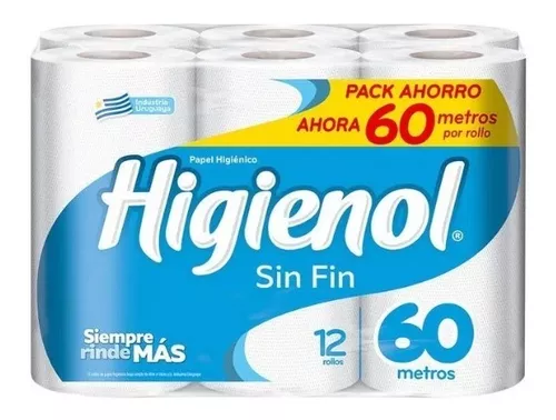 PAPEL HIGIENICO HIGIENOL SIN FIN 60MT X12